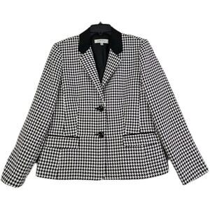 Kasper ~Woman Size 14~ Houndstooth Black/White 2 Buttons Blazer Jacket Classic.